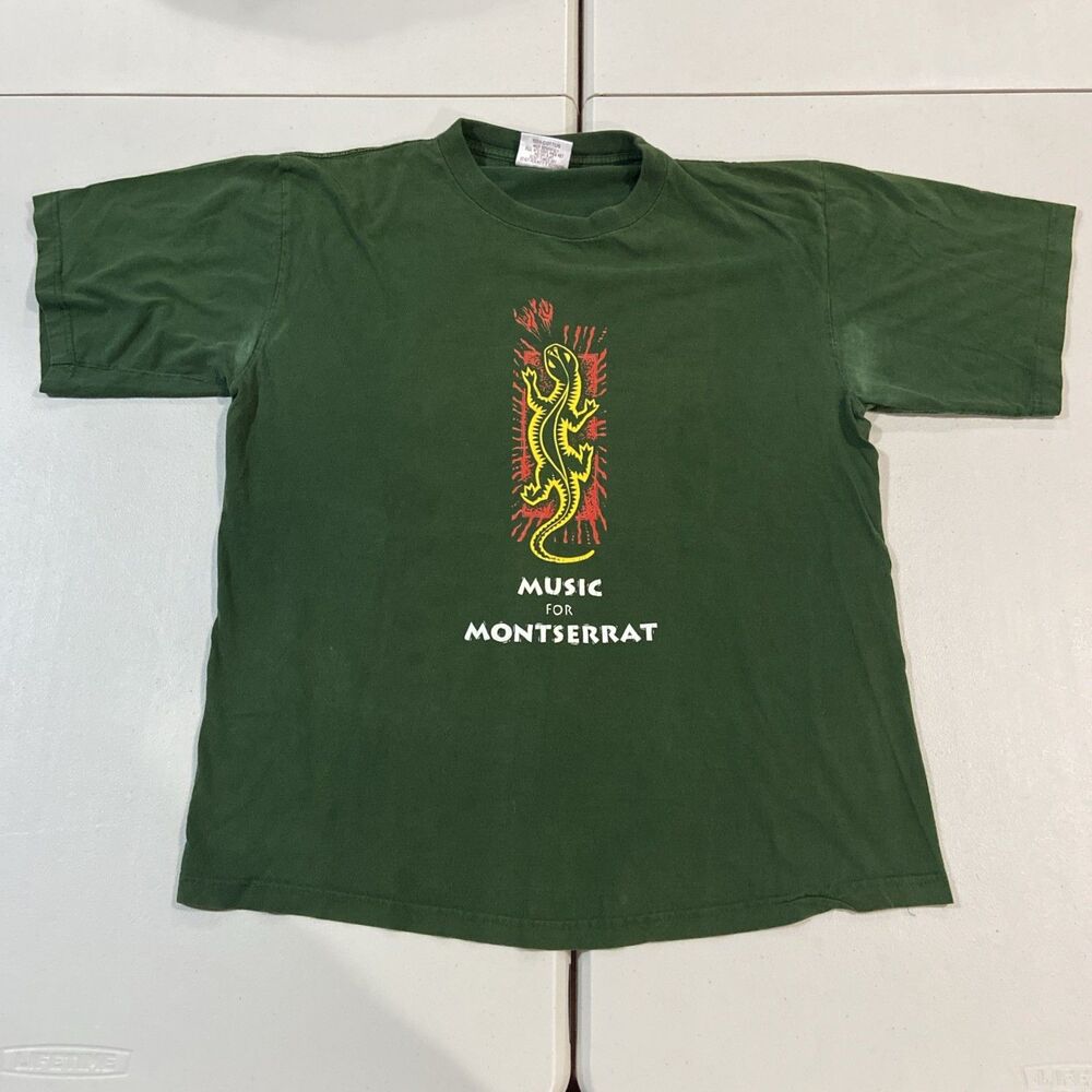 Vintage Music for Montserrat Shirt Elton Jimmy Paul Eric Green XL Music Tee 90s